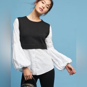 Moth Black and White Layered Blouse